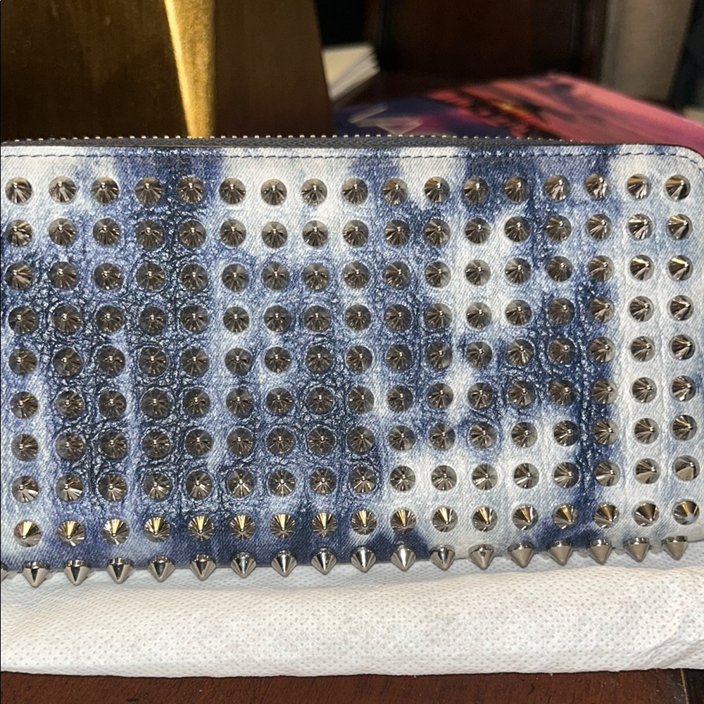 Christian Louboutin Blue and White Studded Wallet